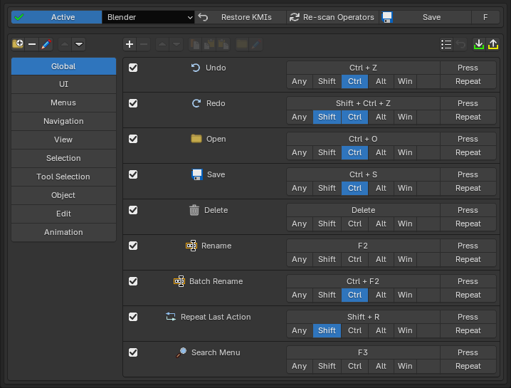 Keymapper main panel with folders and entries