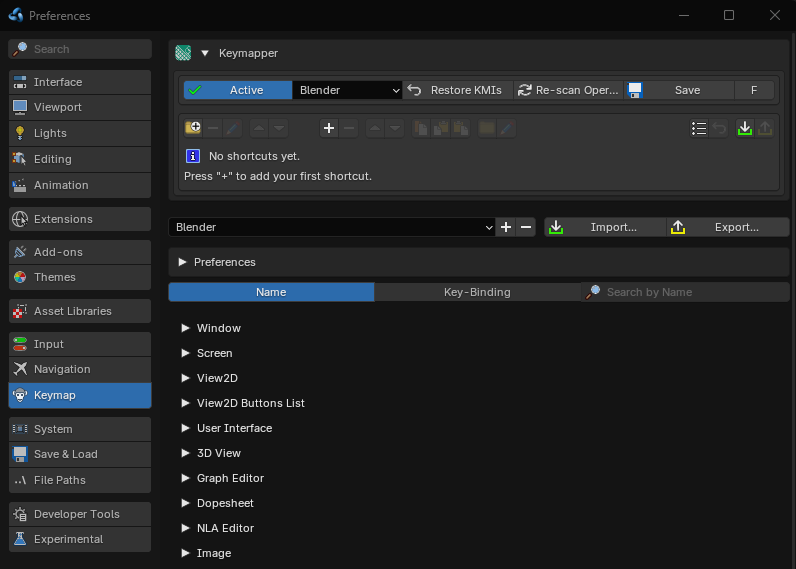 Keymapper panel in Preferences > Keymap