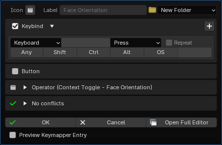 The right-click add popup panel