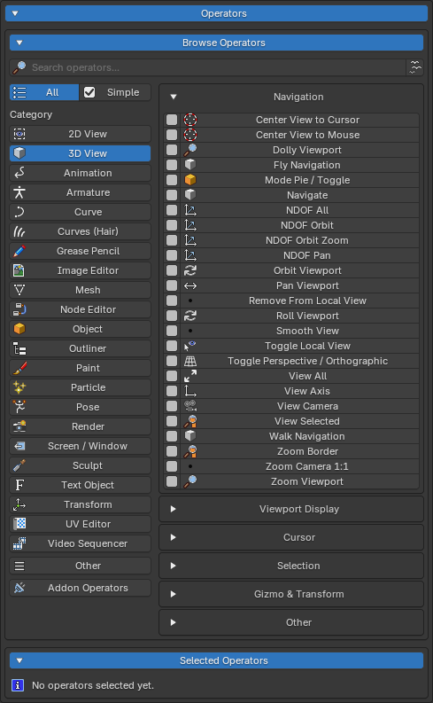 Browse Operators in All mode