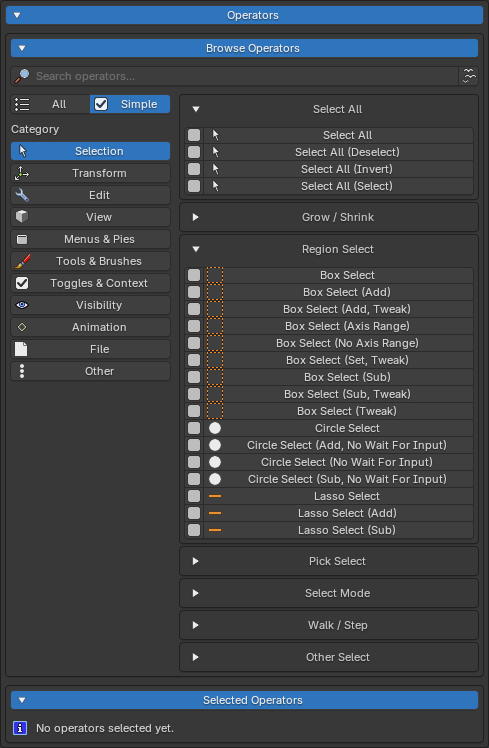 Browse Operators in Simple mode