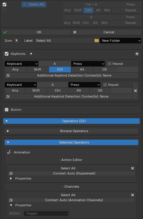 A multi-operator entry's form with per-operator contexts and properties
