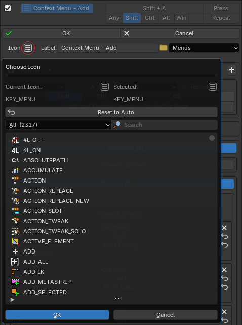 The icon picker popup