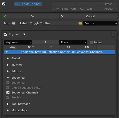 The Additional Keybind Detection Contexts dropdown