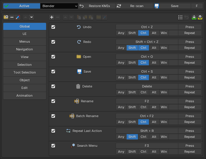 Keymapper main panel with folders and entries