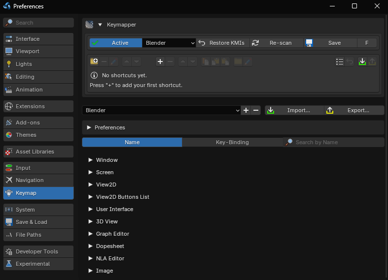 Keymapper panel in Preferences > Keymap