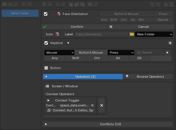 The entry form with operator and keybind set