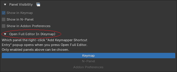 The addon preference for choosing which panel the popup redirects to