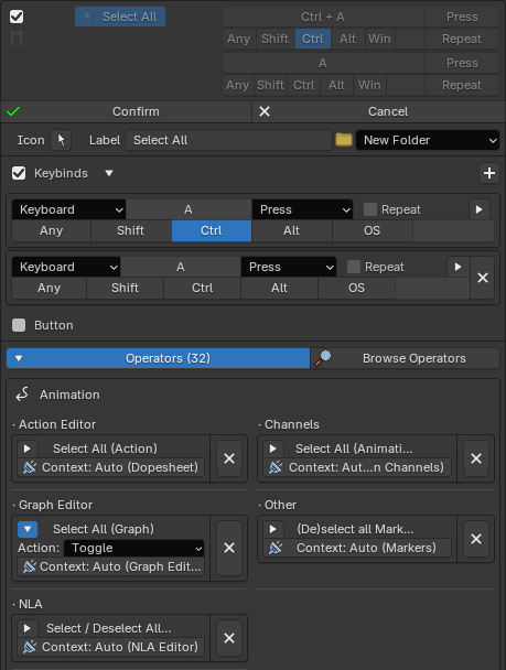 A multi-operator entry's form with per-operator contexts and properties