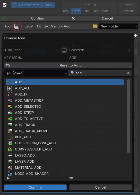 The icon picker popup