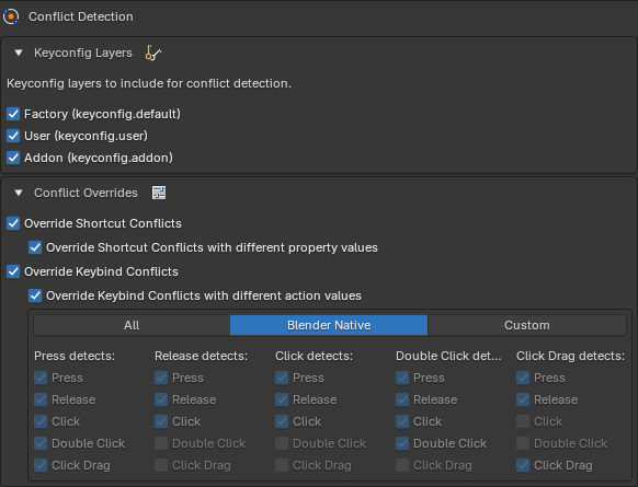 The Conflict Overrides settings in the addon preferences