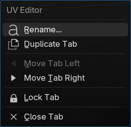 A tab's right-click menu, titled with the tab's name