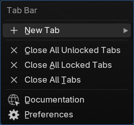 The tab bar's own right-click menu