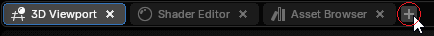 The cursor on the + button at the end of a tab bar holding three tabs