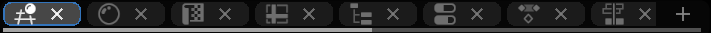 A crowded tab bar squeezed down to icons, with its scrollbar