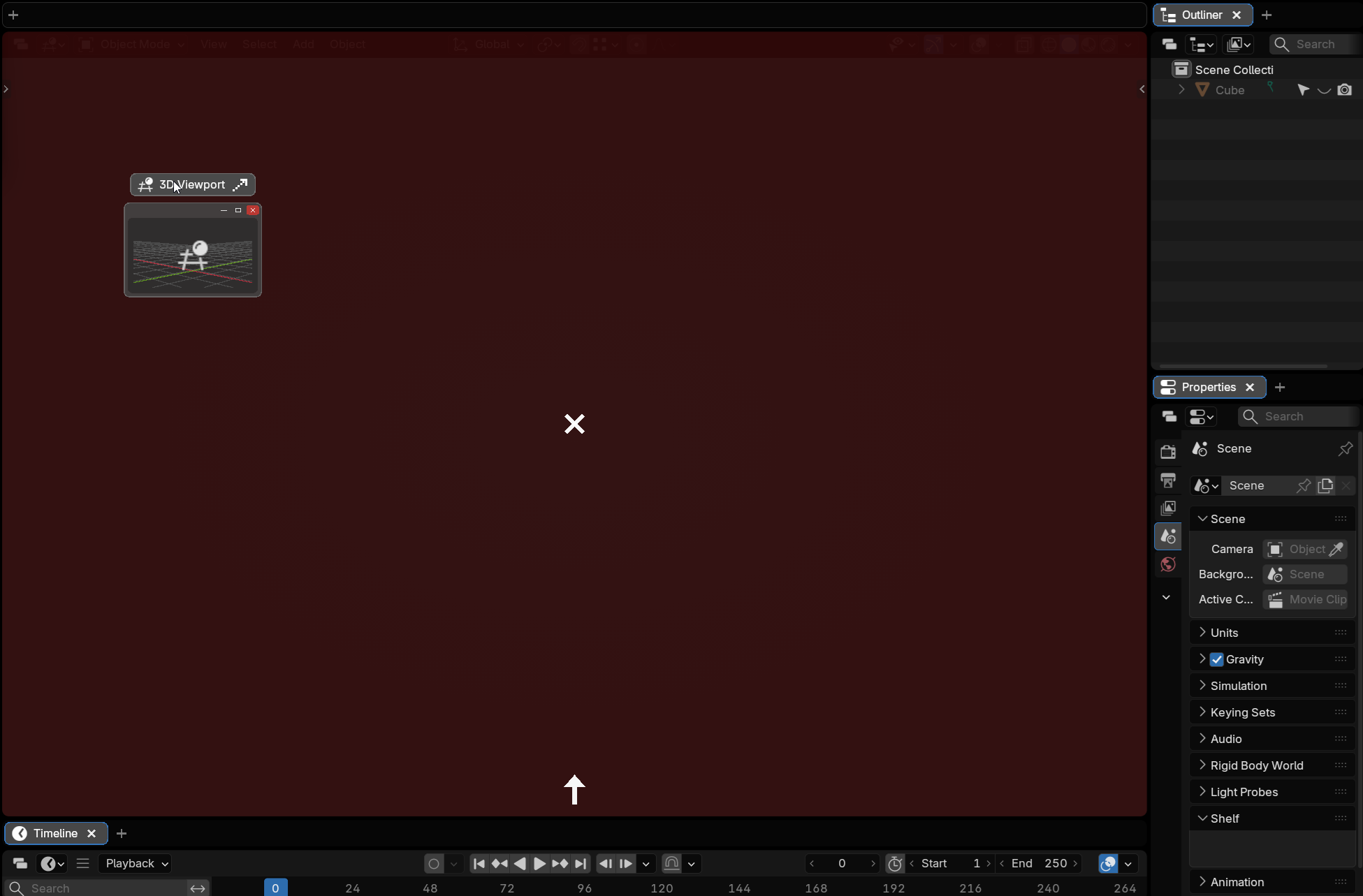 The last tab dragged out of an editor: an X in the middle of the dimmed editor, and an arrow at the edge that will sweep across as the neighbour takes the space