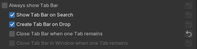 Always show Tab Bar with the four rows it governs indented under it