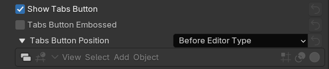 Show Tabs Button, Tabs Button Embossed and Tabs Button Position