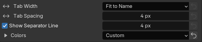 Tab Width, Tab Spacing, Show Separator Line and Colors