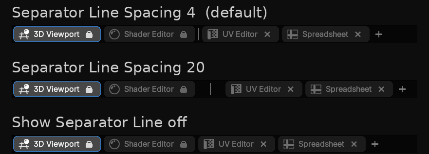 The same bar at Separator Line Spacing 4 and 20, and with the line off
