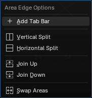 The same menu on an edge with no tab bar, where the first entry reads Add Tab Bar instead of Close Tab Bar